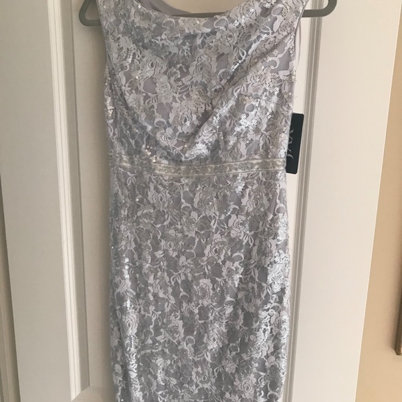 Silver Lace and Sequin JAX Cocktail Dress Size 2 - Picture 2 of 11